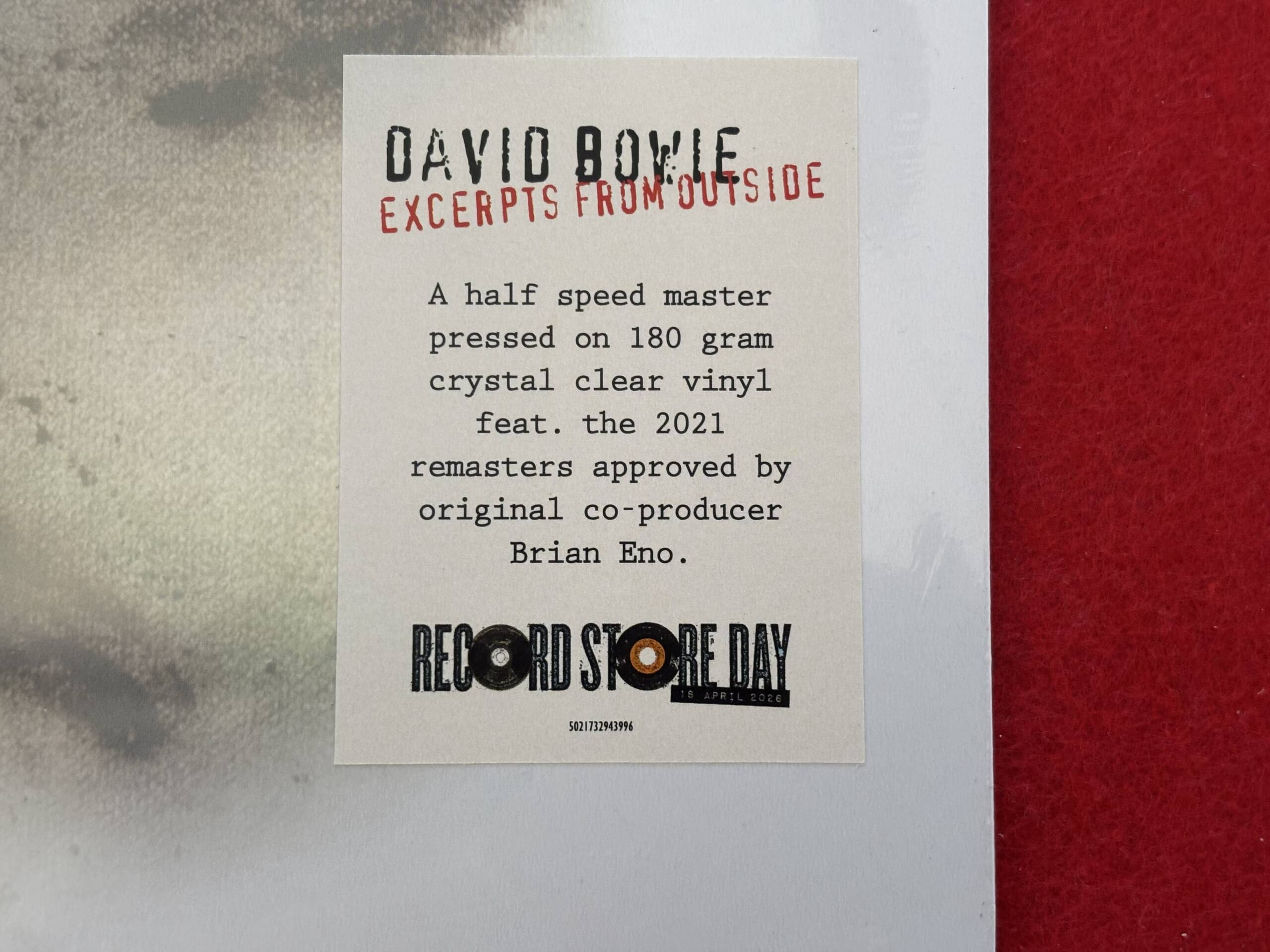 DAVID BOWIE " EXCERPTS FROM OUTSIDE " 1 LP. ED. LIMITADA. VINILO TRANSPARENTE. RSD '26 - Imagen 2